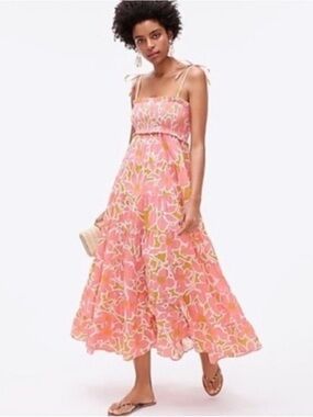 J. Crew Pink and Orange Smocked Dress M maxi